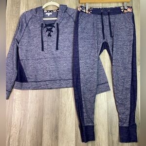 Vera Bradley Womens S Pullover Hoodie Sweatshirt Oversized Heather Blue Cropped